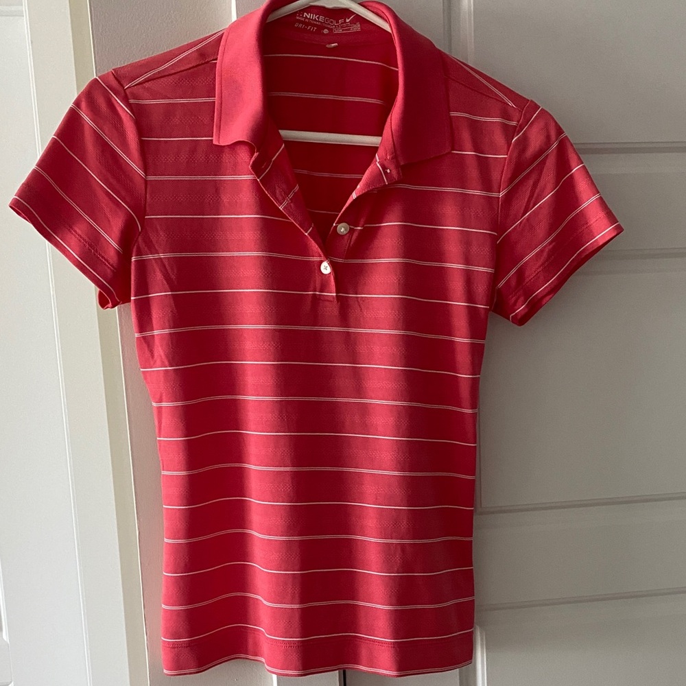 Nike Golf Women's Pink and White Striped polo